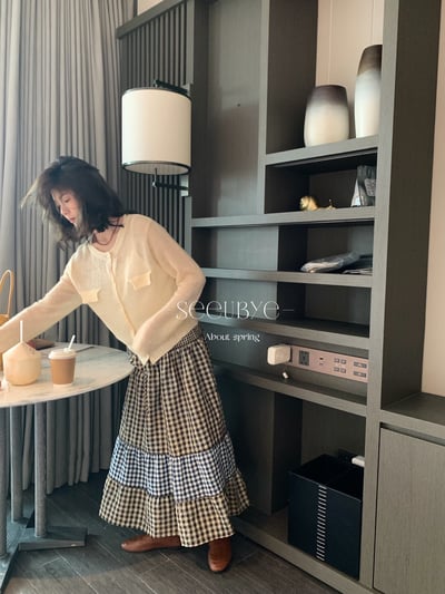 Retro|三段拼的重工格子蓬蓬裙4