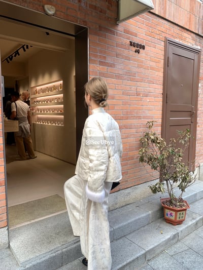 新中式香檳金加絨闊腿褲6