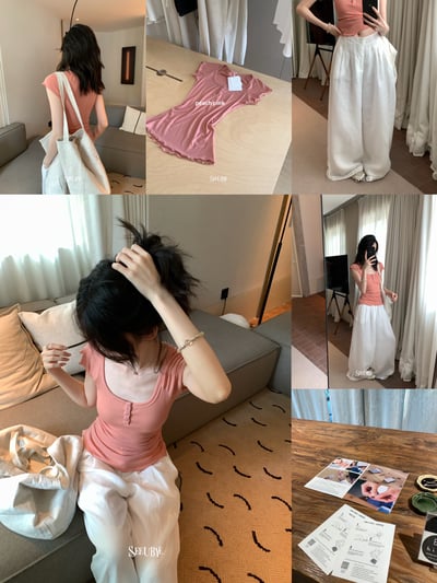 四色法式木耳邊鈕扣tee4