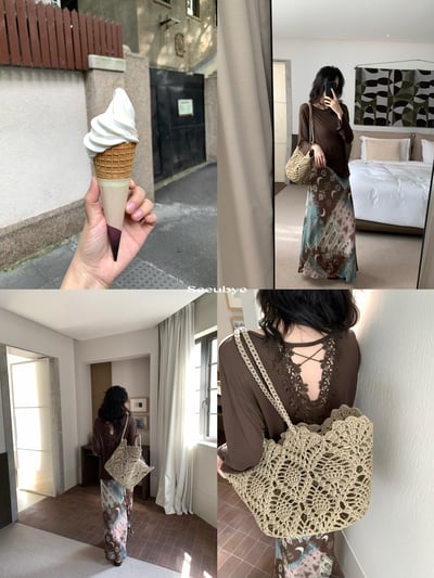 法式重工背後裸空花邊tee3