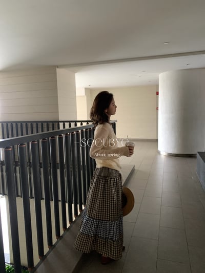 Retro|三段拼的重工格子蓬蓬裙6