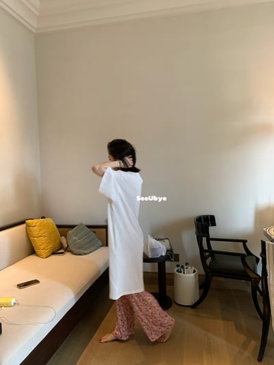 一件麻的長長白tee(有口袋）7