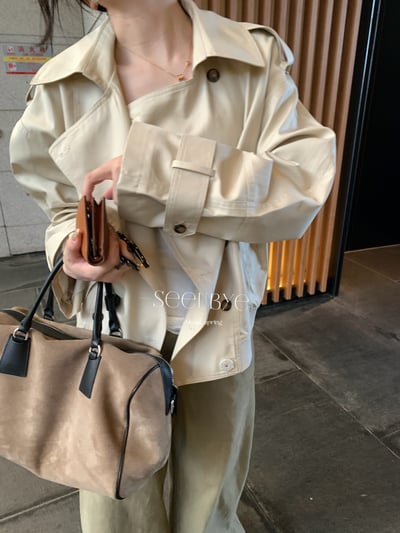 經典版型天絲廓形短風衣6