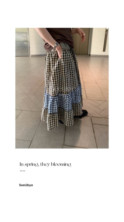 Retro|三段拼的重工格子蓬蓬裙5