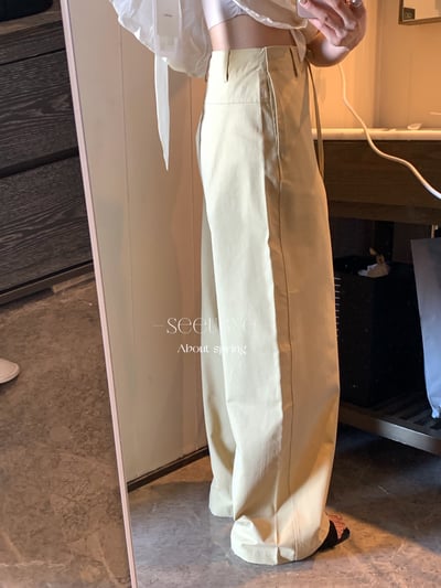 淡黃drawstring直筒褲7