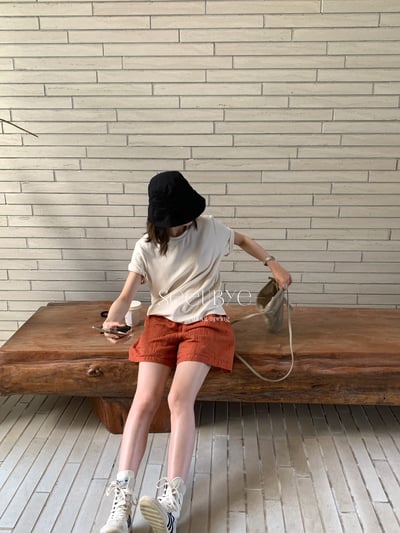 100%亞麻日系高腰短褲1