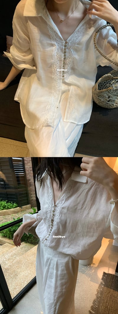 柔光寧麻貝母扣襯衫3