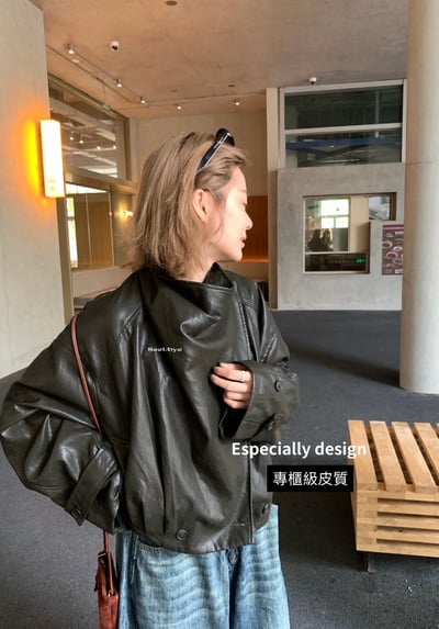英式大牌感大翻領皮衣5