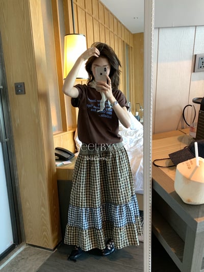 Retro|三段拼的重工格子蓬蓬裙9
