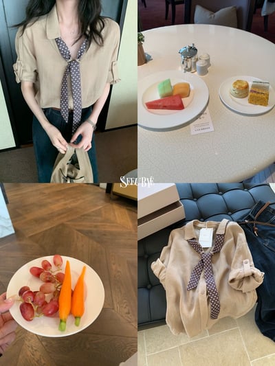 波點飄帶麻感襯衫2