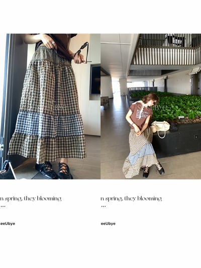 Retro|三段拼的重工格子蓬蓬裙1