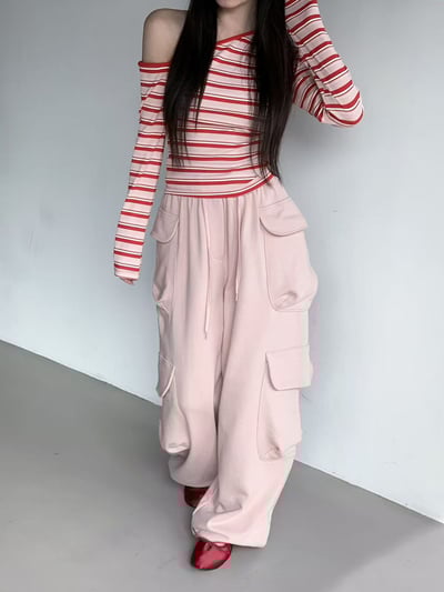 O19 正韓斜肩條紋長袖3