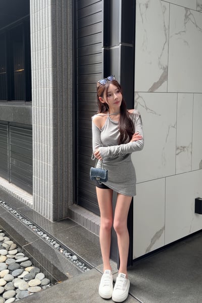 韓系不對稱抓皺上衣6