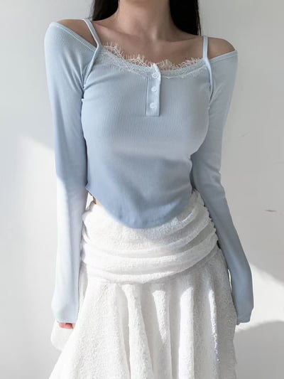 O16 正韓露肩蕾絲長袖5