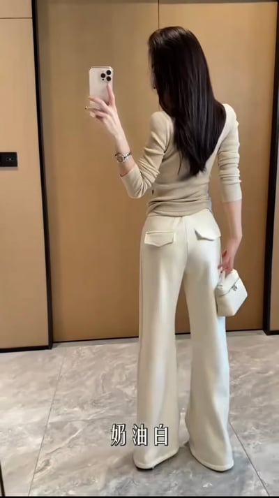 L113 厚磅闊腿面膜褲4