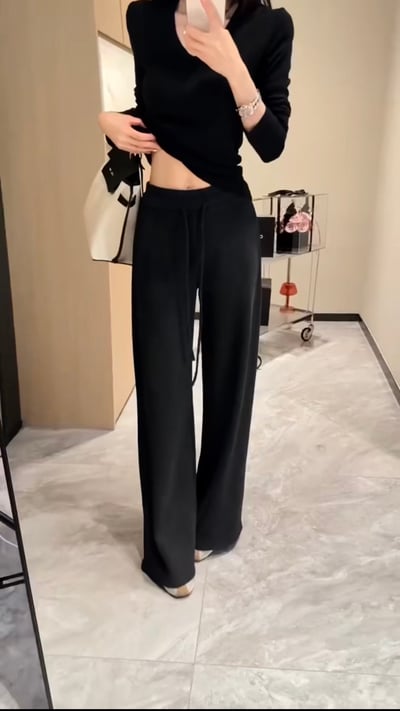 L113 厚磅闊腿面膜褲3