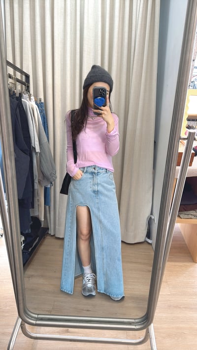 前開衩牛仔長裙5