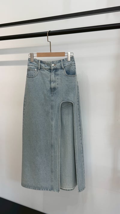 前開衩牛仔長裙1