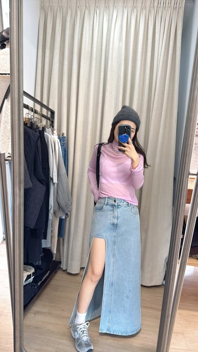 前開衩牛仔長裙3