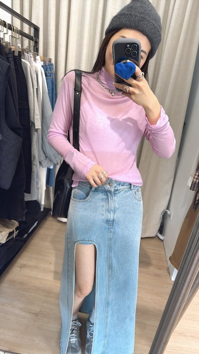 前開衩牛仔長裙4