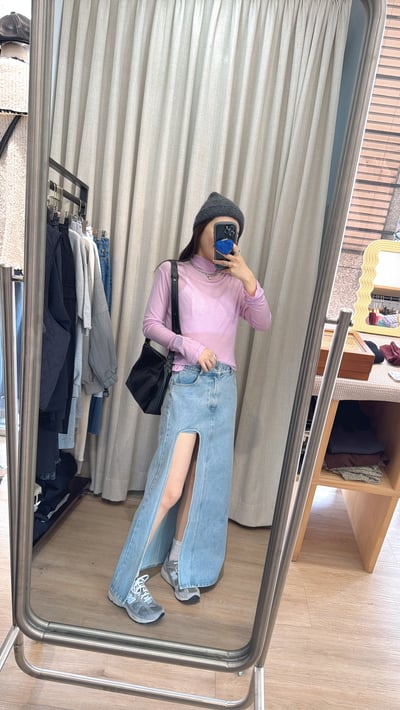 前開衩牛仔長裙2