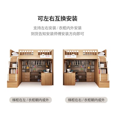 富貴貓日式木紋風格青年 高架床 衣櫃 書桌 書櫃 組合床組 雙層床 【禾辰家具】13