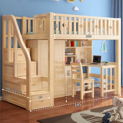 【HoCHEN】圈圈純白色 松木實木 單人 / 雙人高架床 書桌/ 書櫃 /衣櫃 組合床【禾辰家具】6