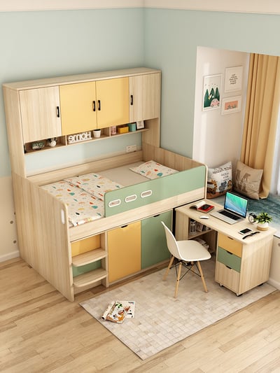 繽紛雙色 兒童書桌衣櫃組合式 半高床 吊櫃【禾辰家具】1