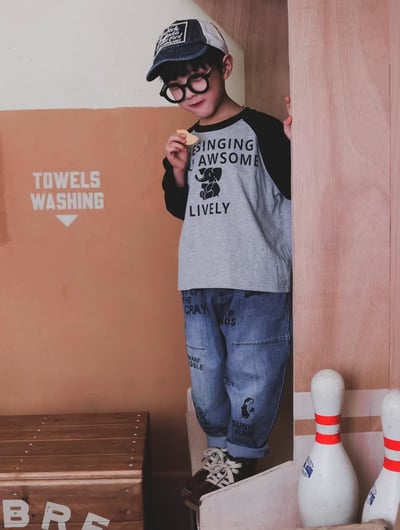 秋季日系拼接小象上衣1