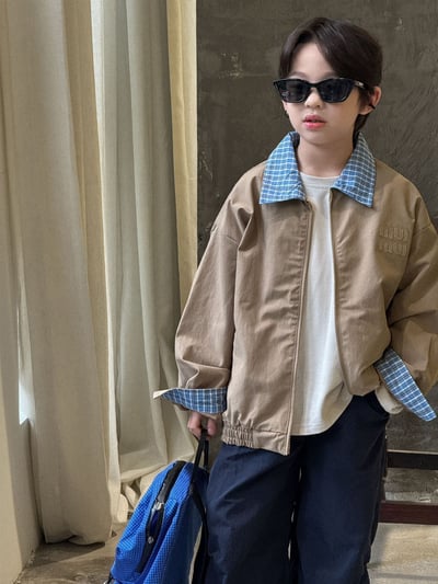 秋季拼接格紋外套12