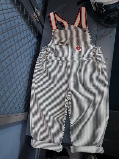 秋季日系條紋愛心吊帶褲4
