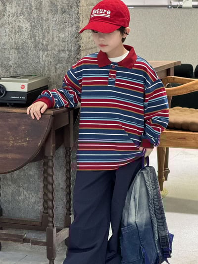 秋季復古條紋POLO衫6