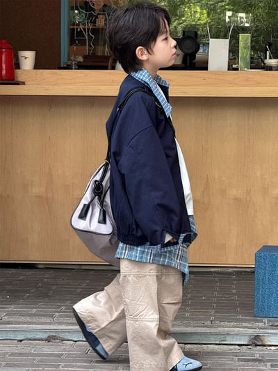 秋季拼接格紋外套7