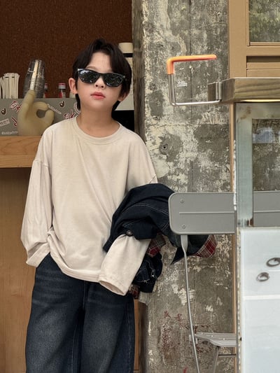 秋季純色棉質圓領上衣2