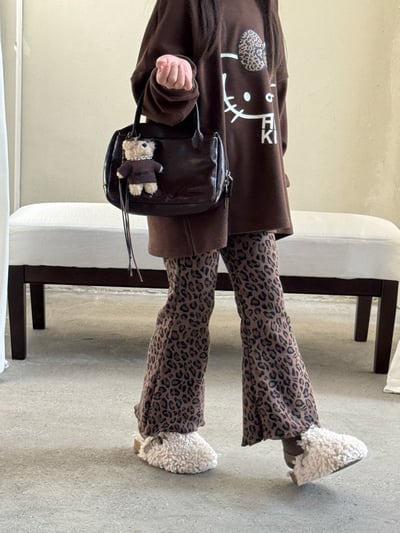 秋冬豹紋加絨喇叭褲4