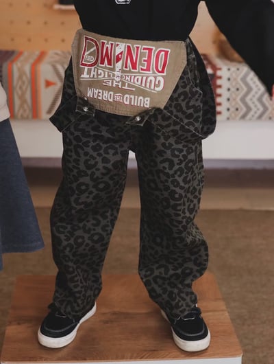 秋季日系豹紋吊帶褲2