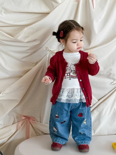 Kitty拼接蕾絲上衣/刺繡牛仔褲4