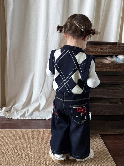 Kitty菱格針織馬甲/牛仔褲7