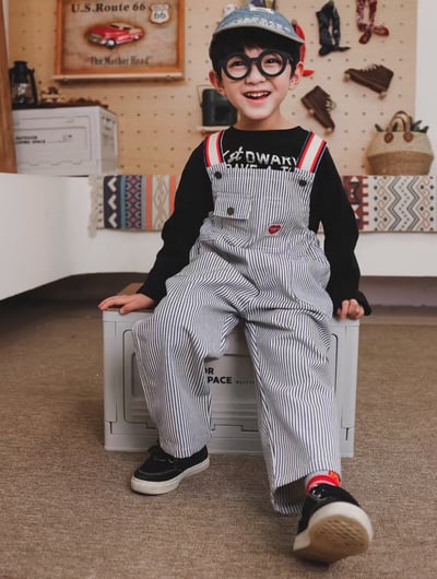 秋季日系條紋愛心吊帶褲7