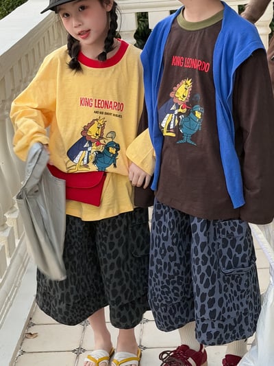韓系豹紋寬鬆休閒七分褲6