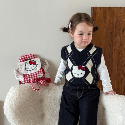 Kitty菱格針織馬甲/牛仔褲3