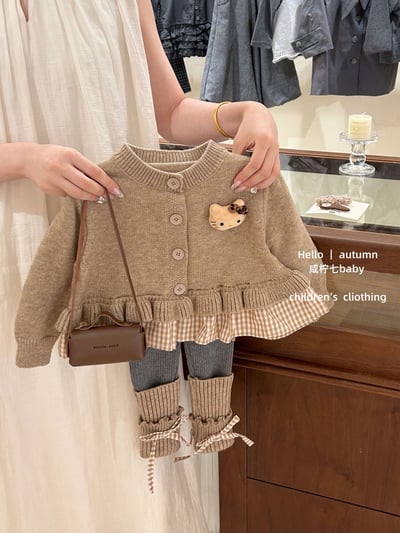 秋冬奶咖色蝴蝶結套裝1