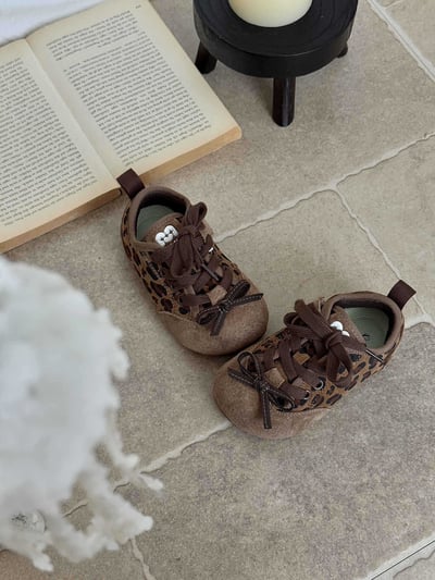 秋季女童豹紋魔鬼氈休閒鞋9