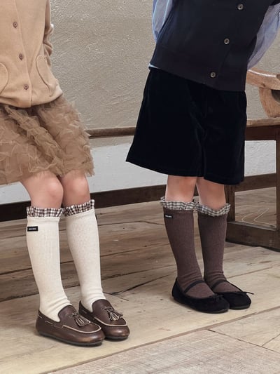 秋季拼接格子小腿襪4