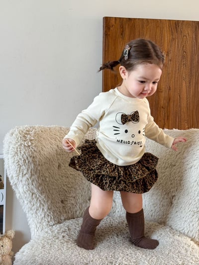 Kitty豹紋荷葉裙套裝1