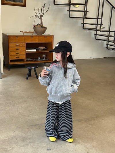 秋季花邊外套條紋褲兩件套裝2