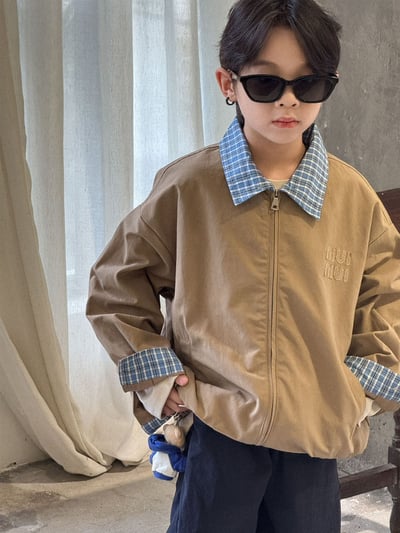 秋季拼接格紋外套11