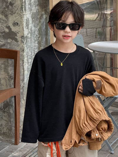 秋季純色棉質圓領上衣3