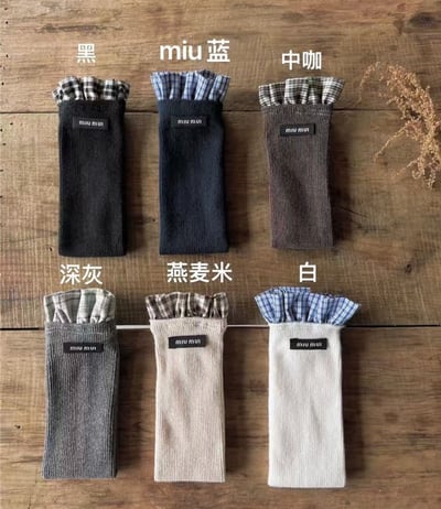 秋季拼接格子小腿襪5
