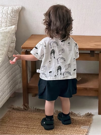 韓系黑白塗鴉襯衫套裝2